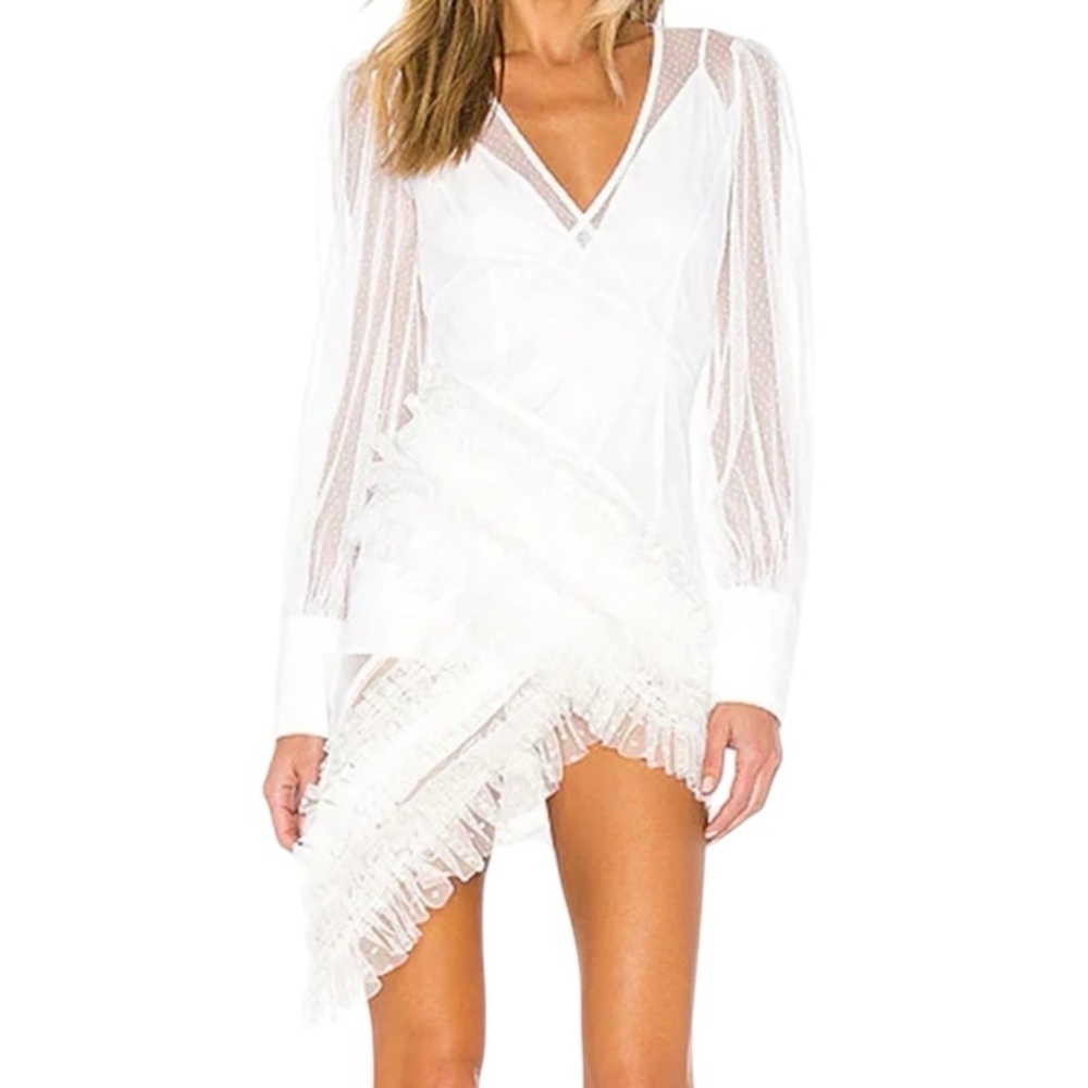 Atoir White Sheer Asymmetrical Dress With Ruffles Nwot